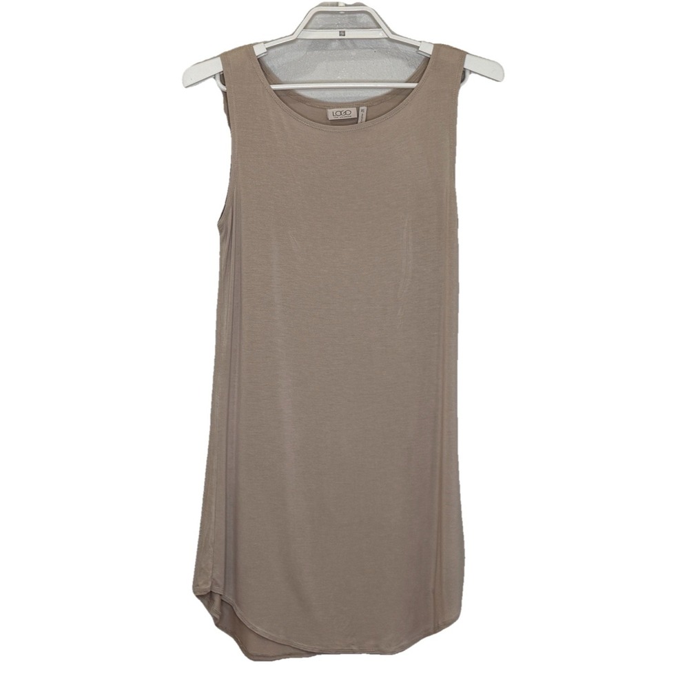 LOGO Lori Goldstein Tunic‎ Tank Top Womens Sz XS Beige Round Neck Rayon Blend